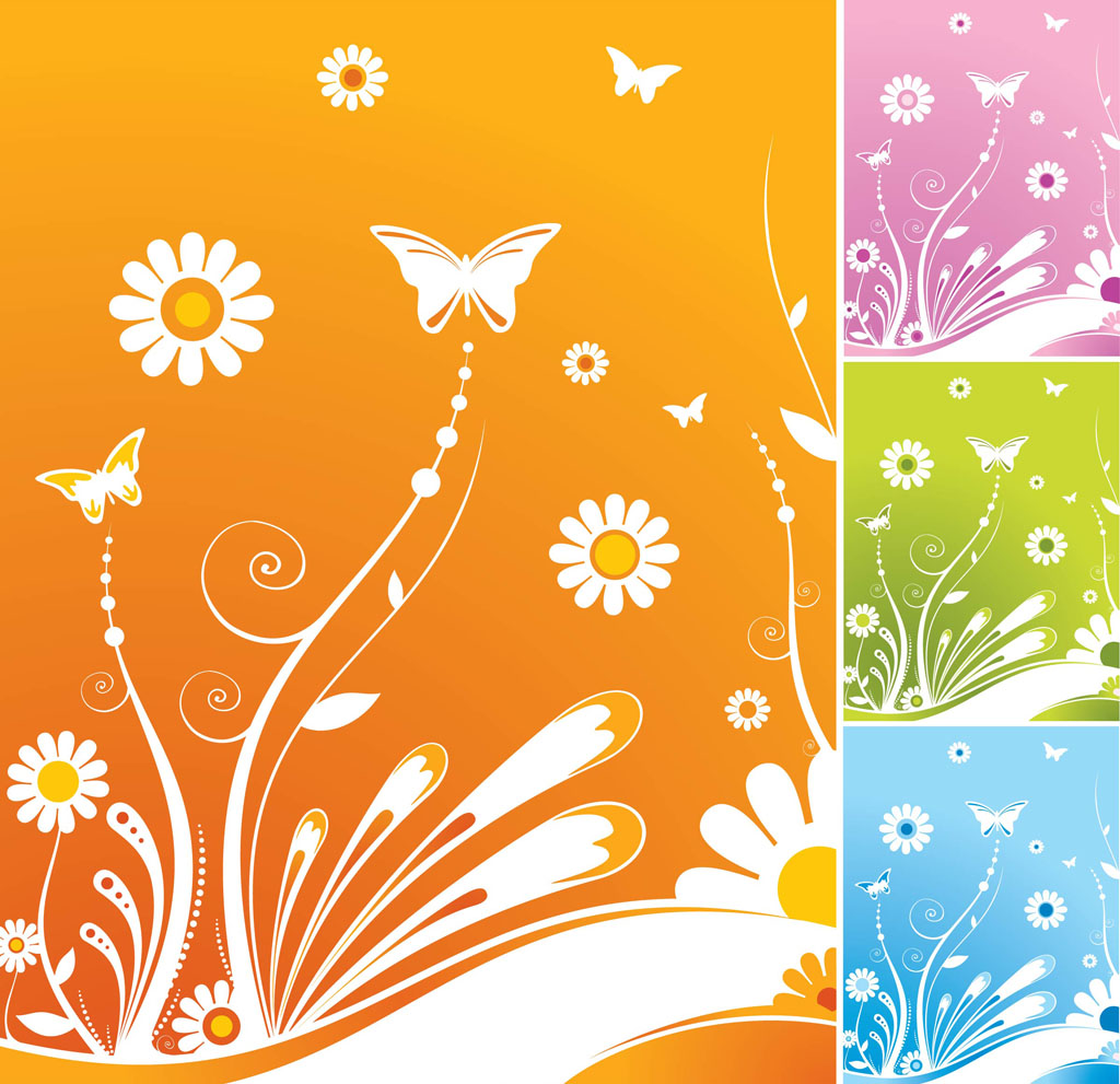 Spring Flowers Butterfly Vector