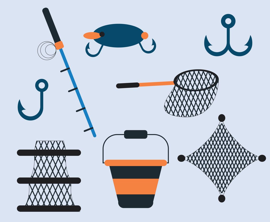 Nets And Fishing Element Vectors Vector Art & Graphics