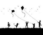 Illustration of kite silhouette with children