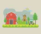 Free Farming Background with Barn Illustration