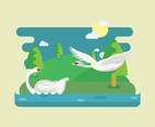 Free Flying Swan on Lake Illustration