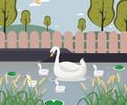 Free Swan and Baby Swans Illustration