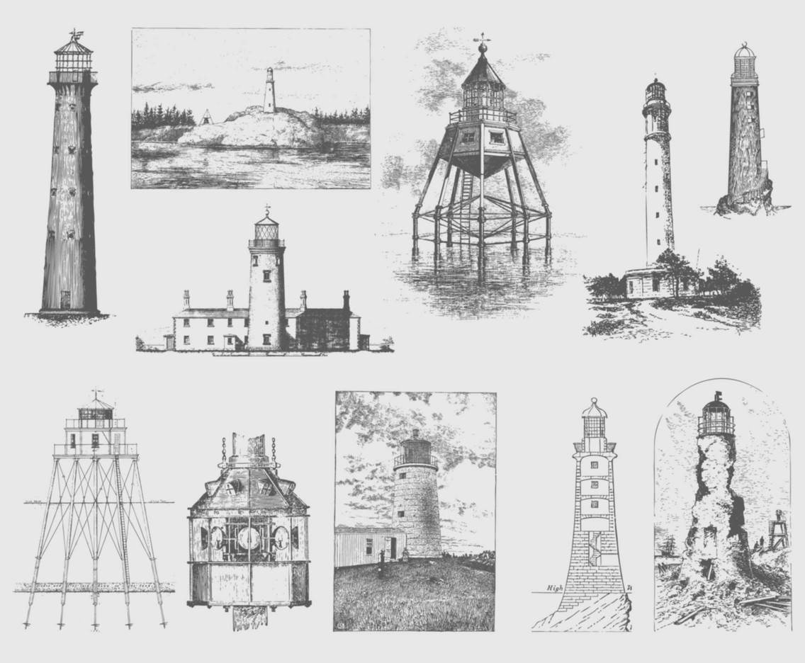 Gray Vintage Lighthouse Illustrations