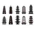 Pagoda symbol silhouette vector set
