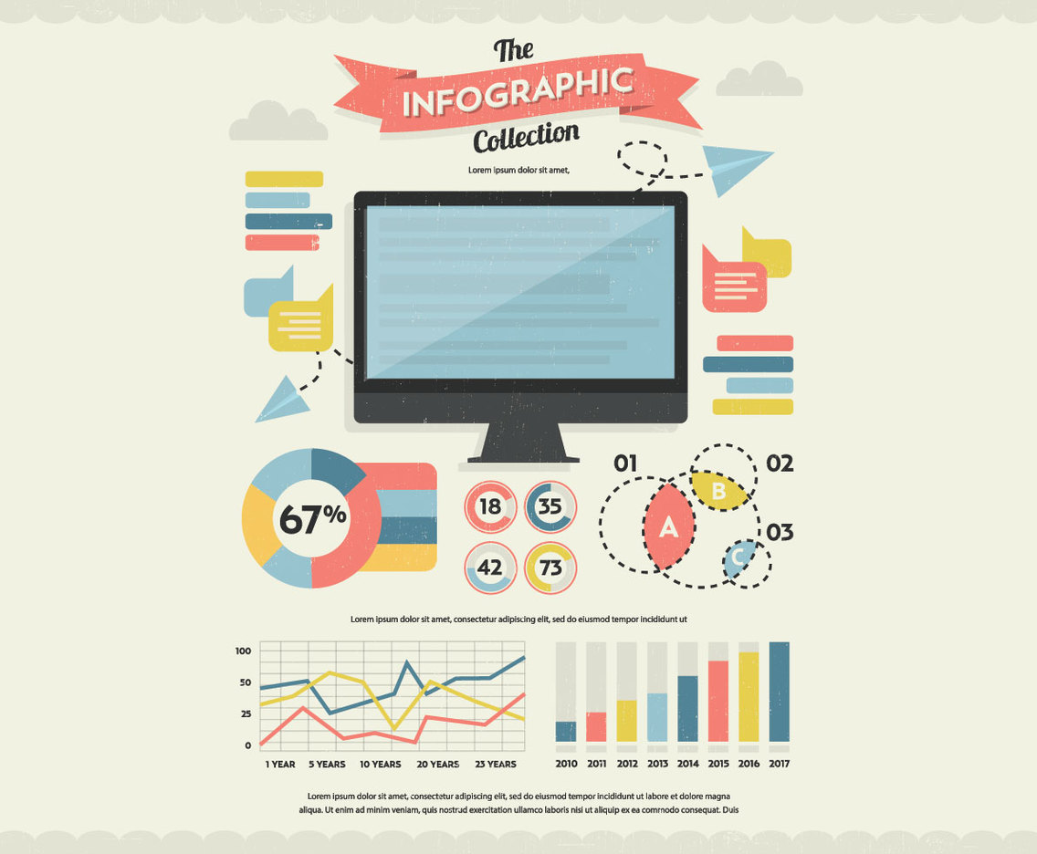Monitor Infographics Collection Vector