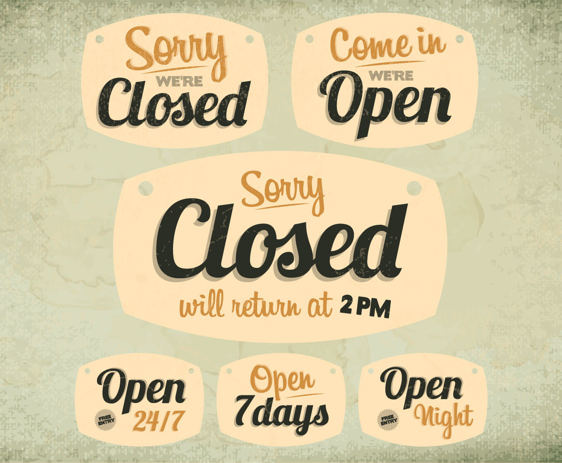 Throwback Closed and Open Signs Vector
