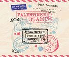 Valentine's Stamps Aged Postcard Vector
