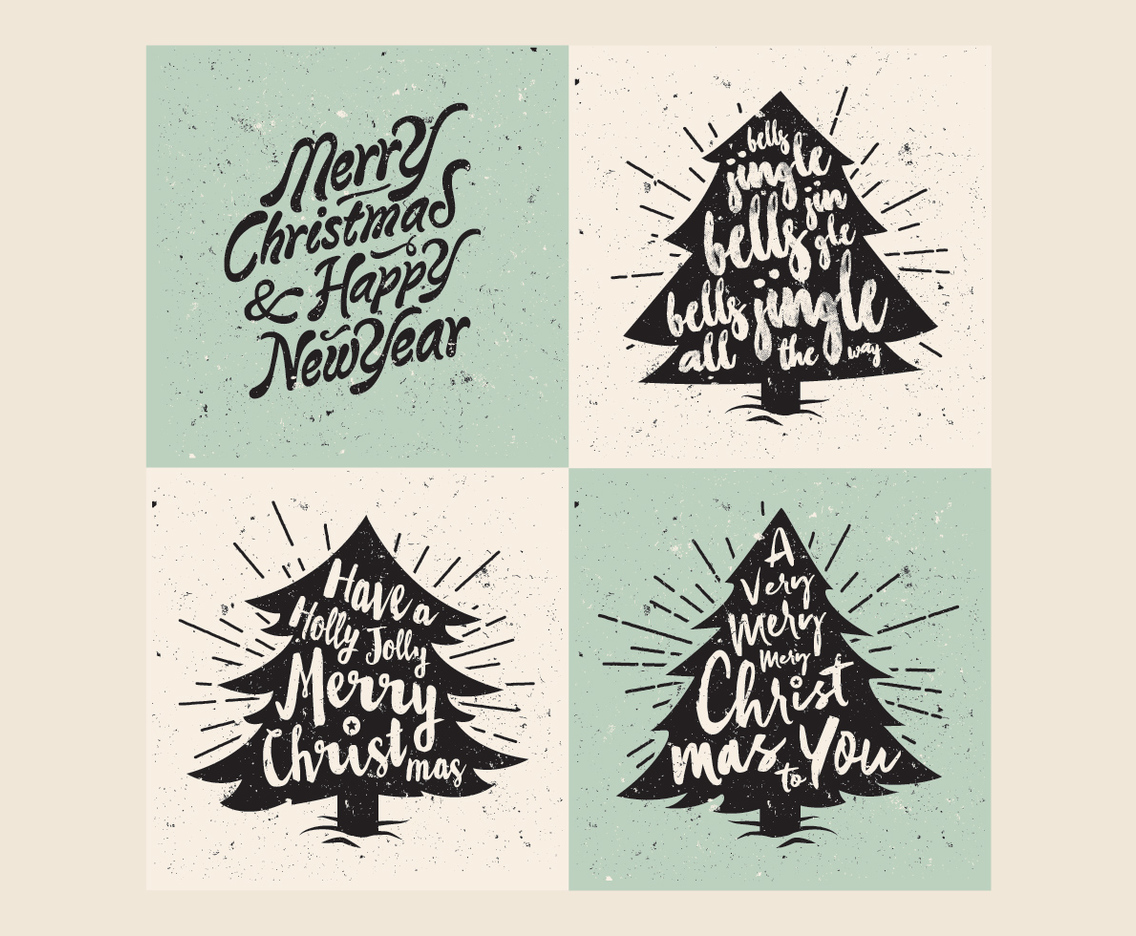Retro Christmas Tree Lettering Vector