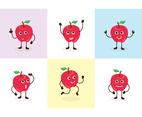 Free Red Apple Cute Cartoon Character Pose Vectors
