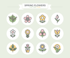 Spring Flowers Flat Line Icons