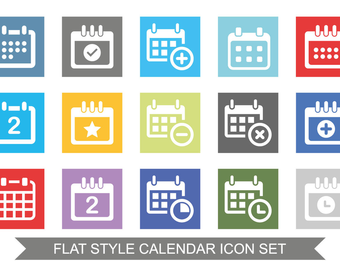 Colorful Flat Style Calendar Icon Set