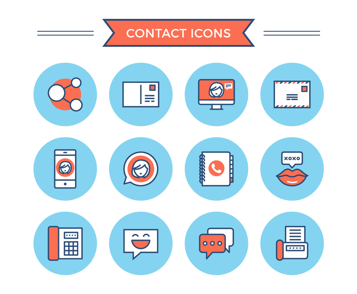 Flat Line Contact Icons
