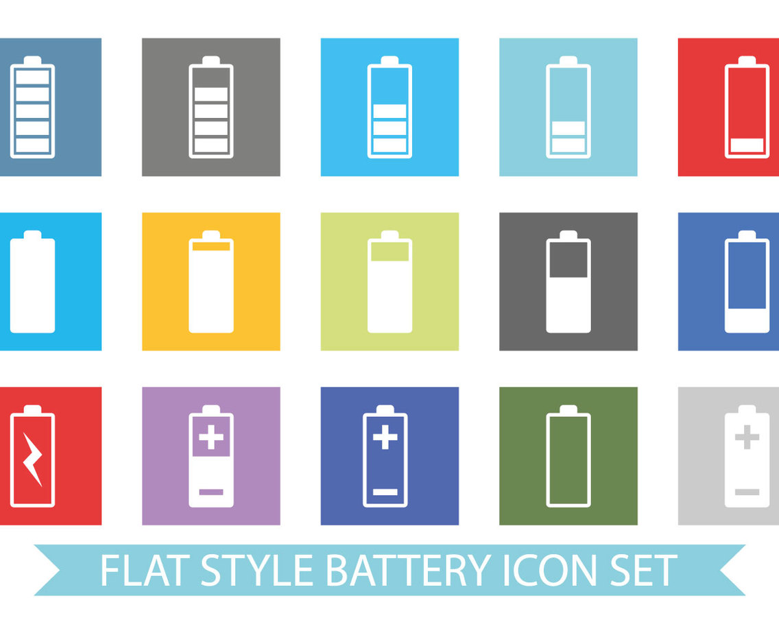 Flat Colorful Battery Icon Set