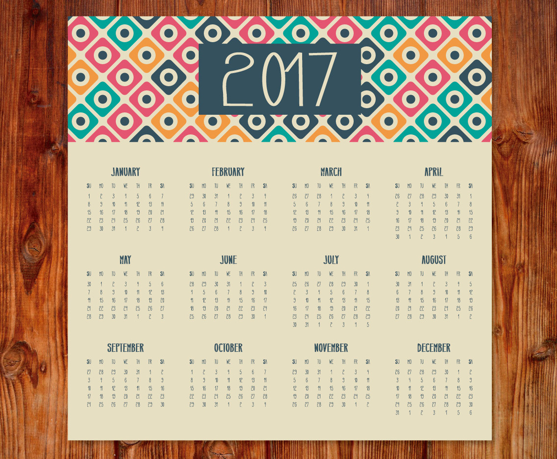 Cute 2017 Retro Calendar