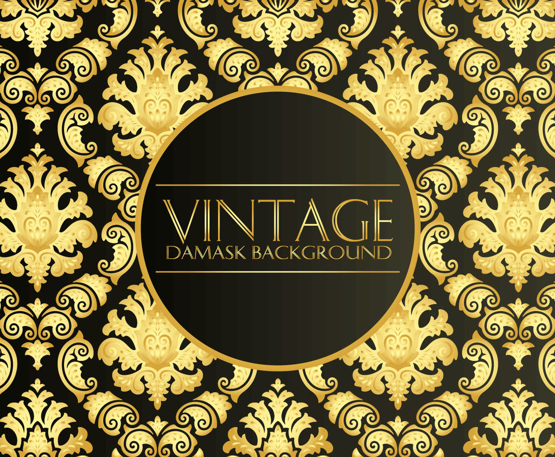 Elegant Black Gold Vintage Damask