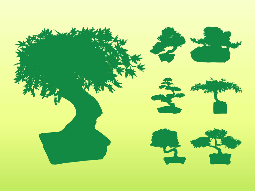 Bonsai Tree Silhouettes Vector Art Graphics Freevector Com