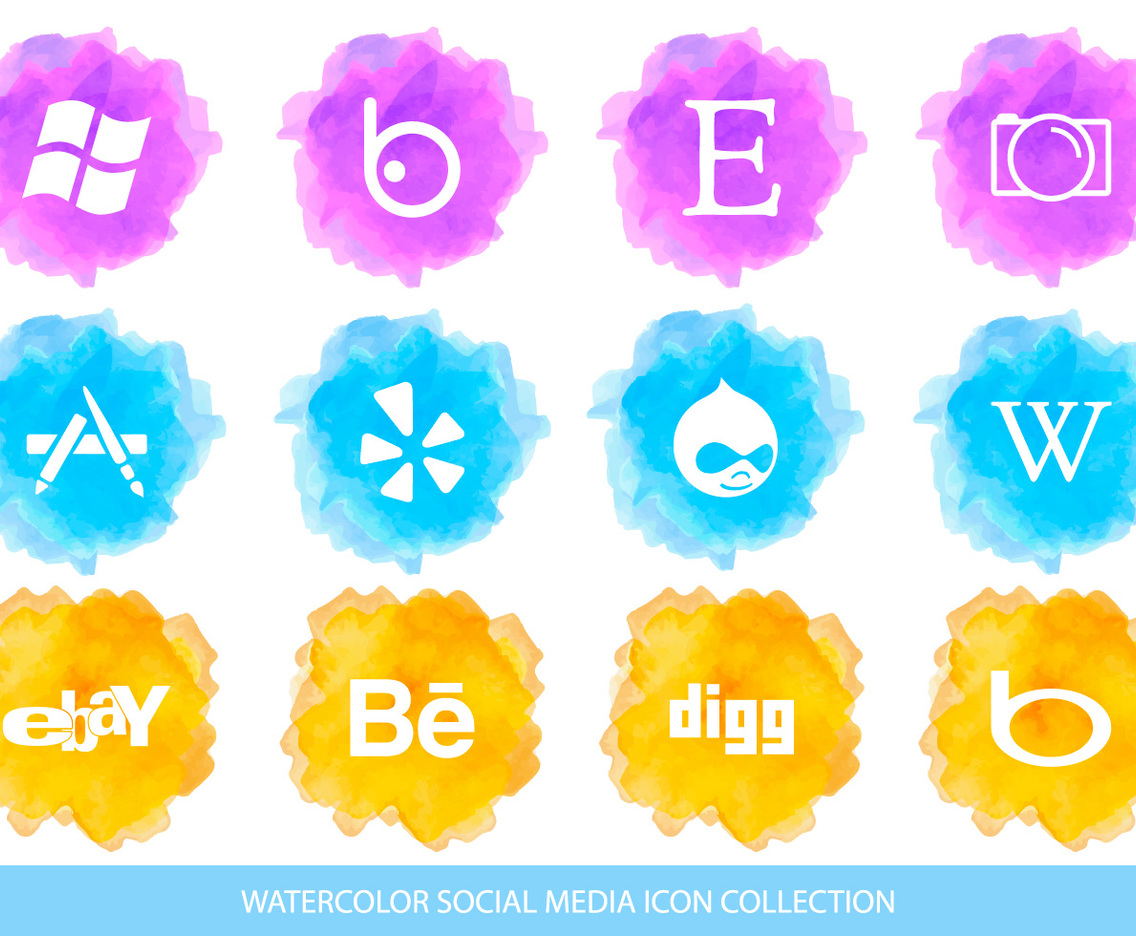 Yellow Blue and Purple Watercolor Social Media Icon Collection