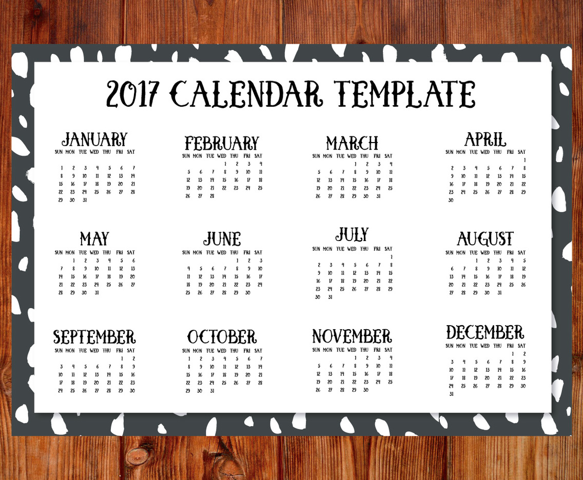 Cute Hand Drawn 2017 Style Calendar Template