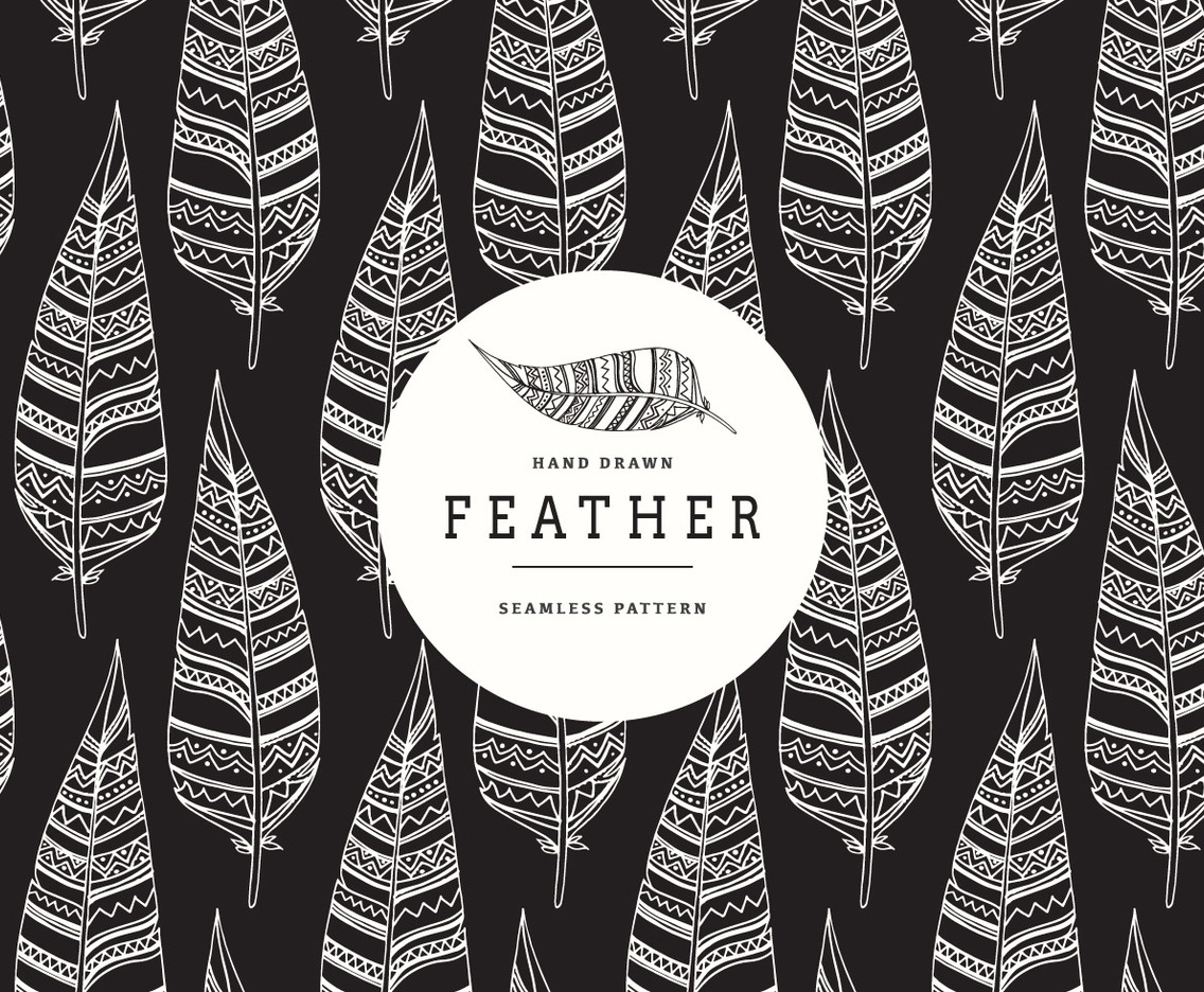Hand Drawn Ethnic Feather Seamless Pattern
