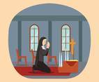 Free Nun Praying in Church Illustration