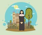Free Nun Standing In Front Of Church Illustration 