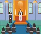 Free Nun And Priest in Church Service Illustration