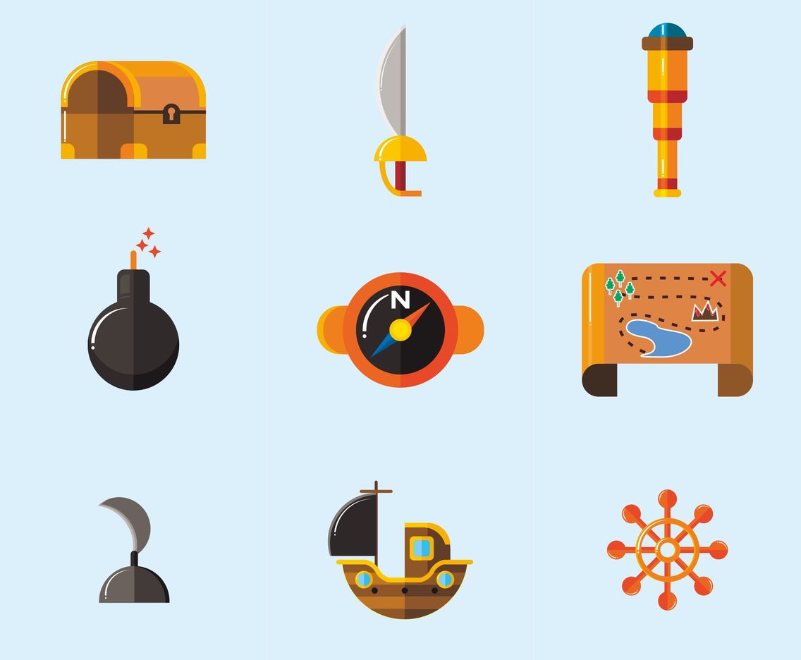 Pirates and Treasure Vector Icons
