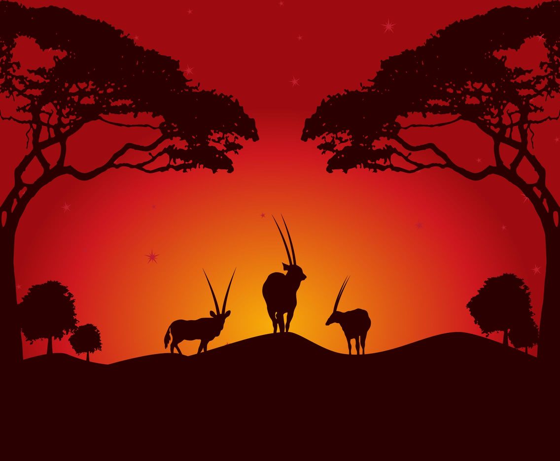 Oryx Landscape Sunset Vector Scene 