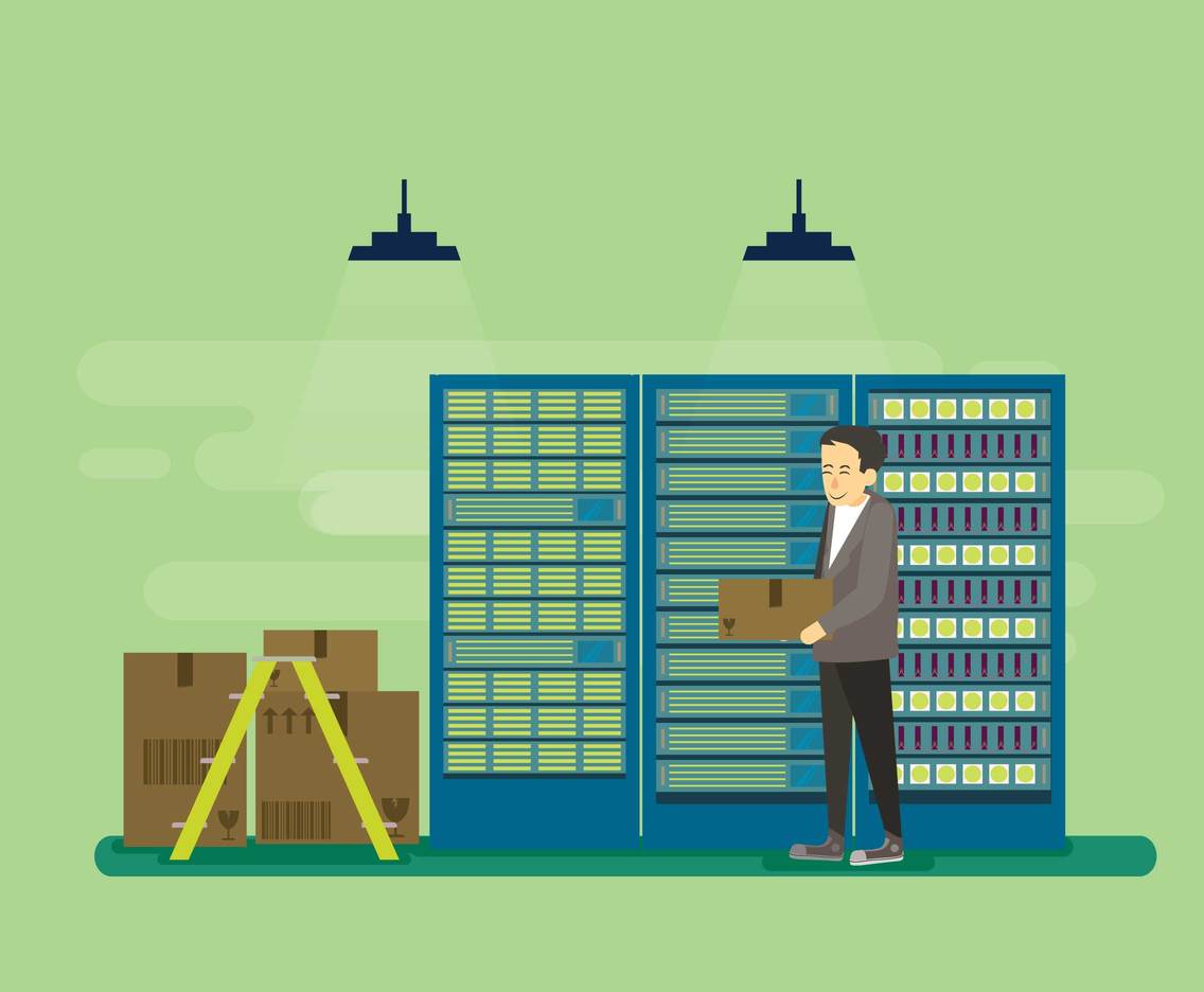 Hosting Server With Staff Illustration
