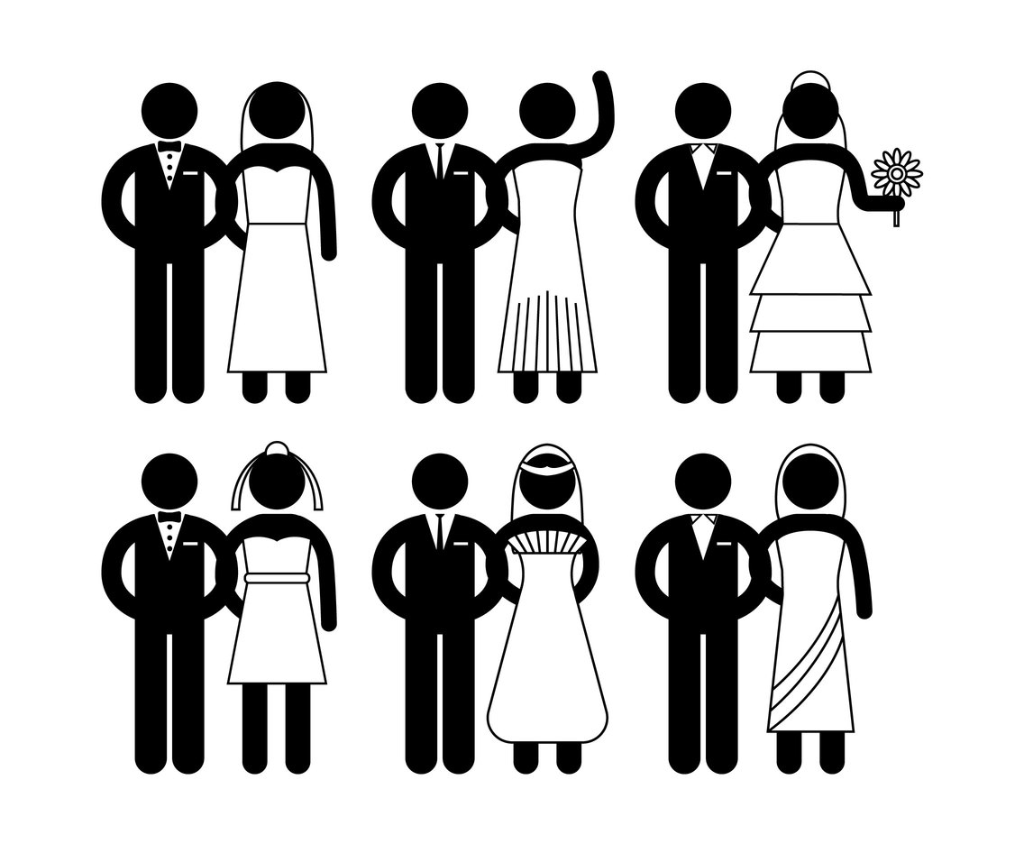 Bride and Groom Vector Simple Icon Set