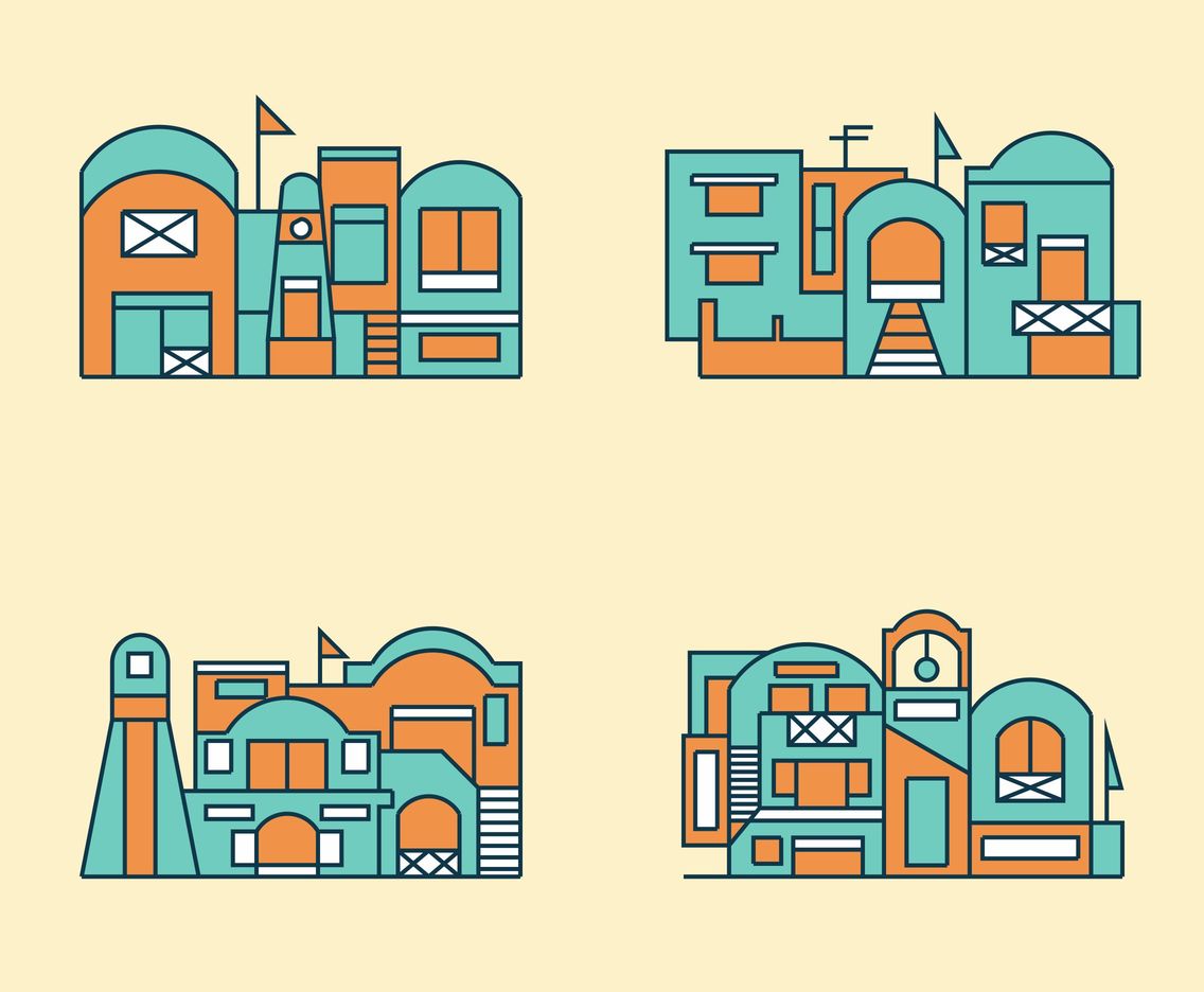 Flat Santorini Buildings Vector