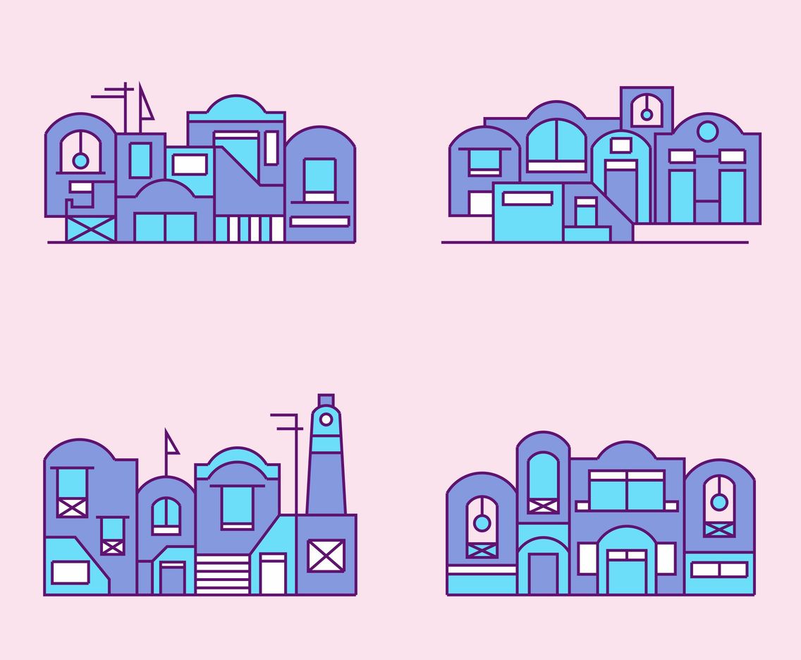 Flat Purple Santorini Vector Set 
