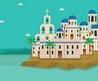 Free Santorini With White House and Blue Dome Illustration