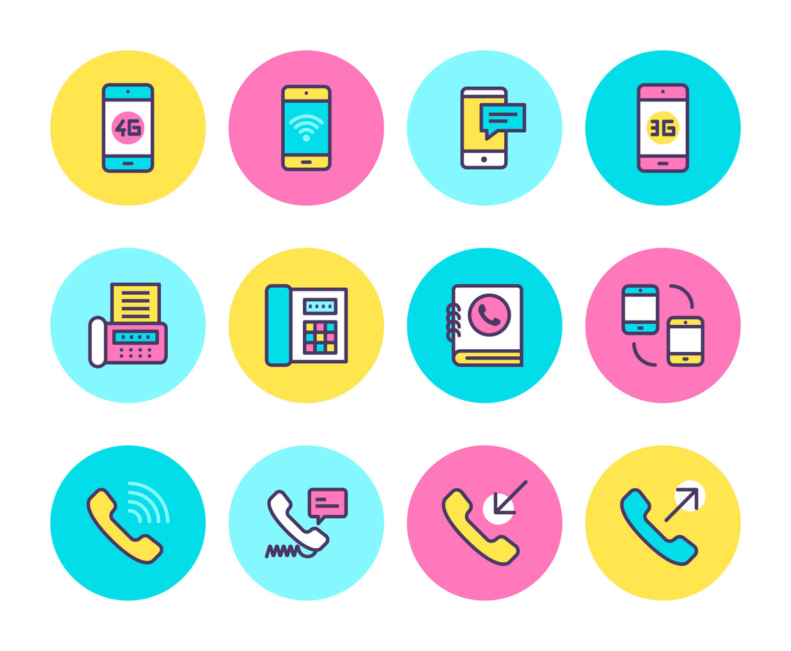 Phone Related Flat Line Vector Icons