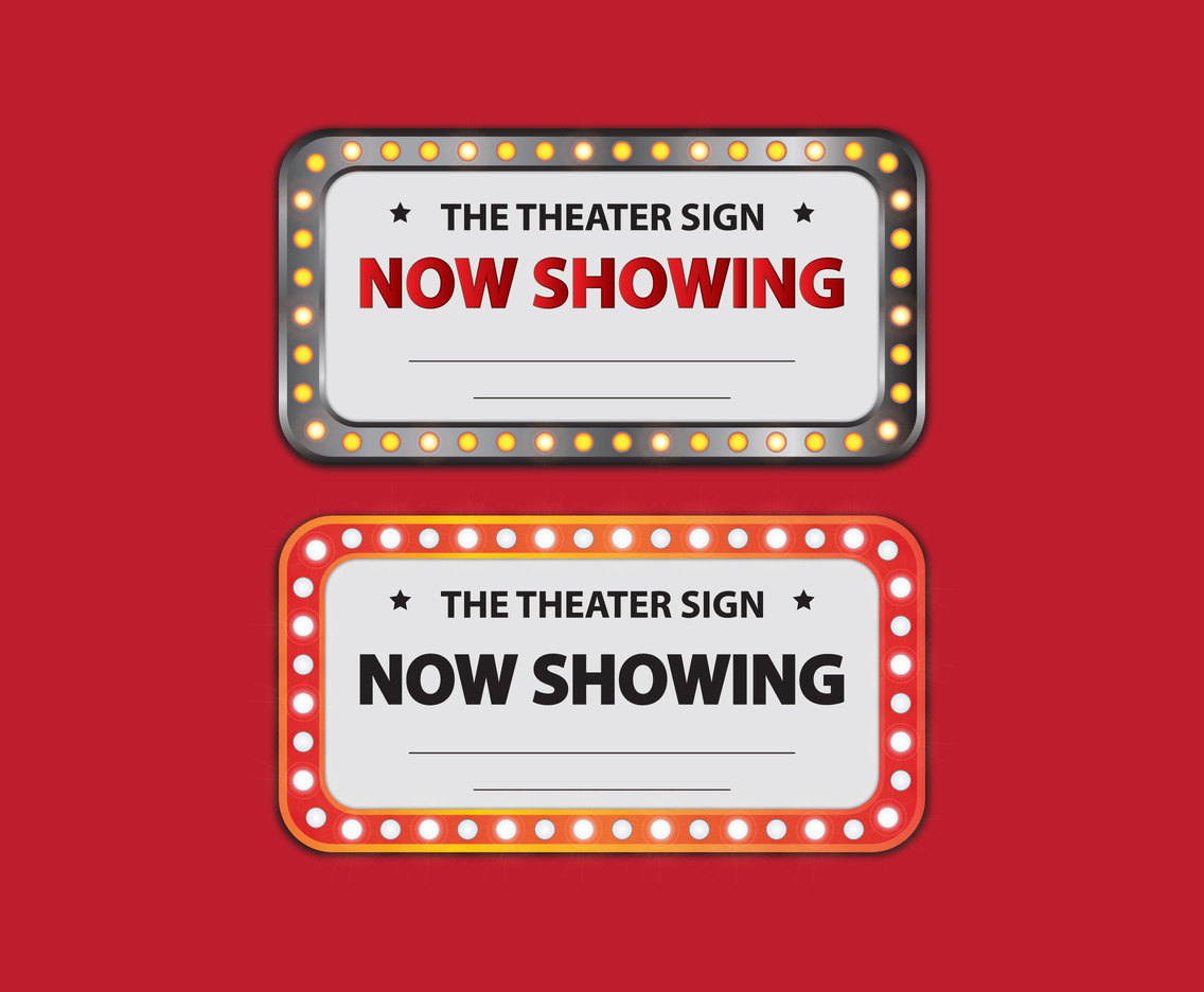 Retro Theater Cinema Lighted Sign Vector 