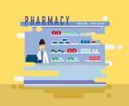 Woman Pharmacist with Shelves and Medicines Vector 