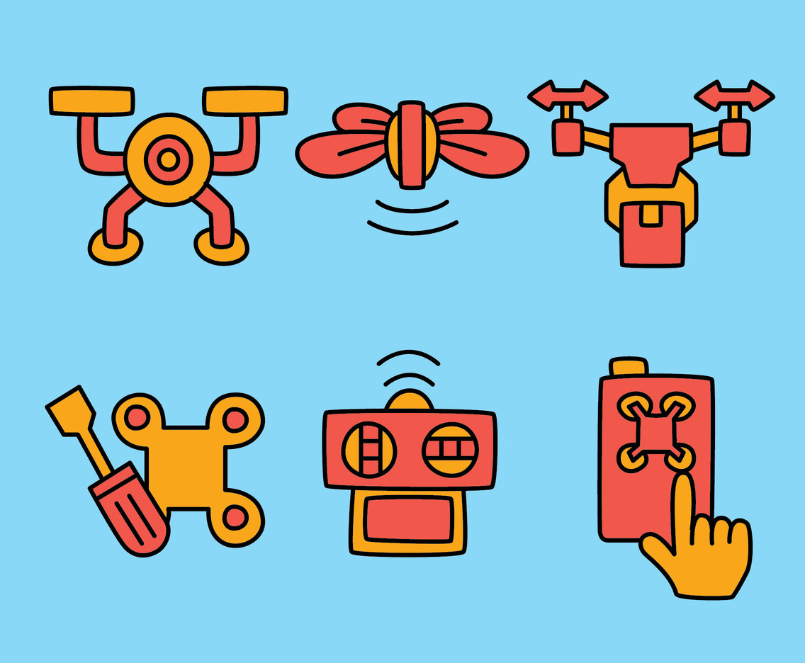 Hand Drawn Flying Drone Element Vectors