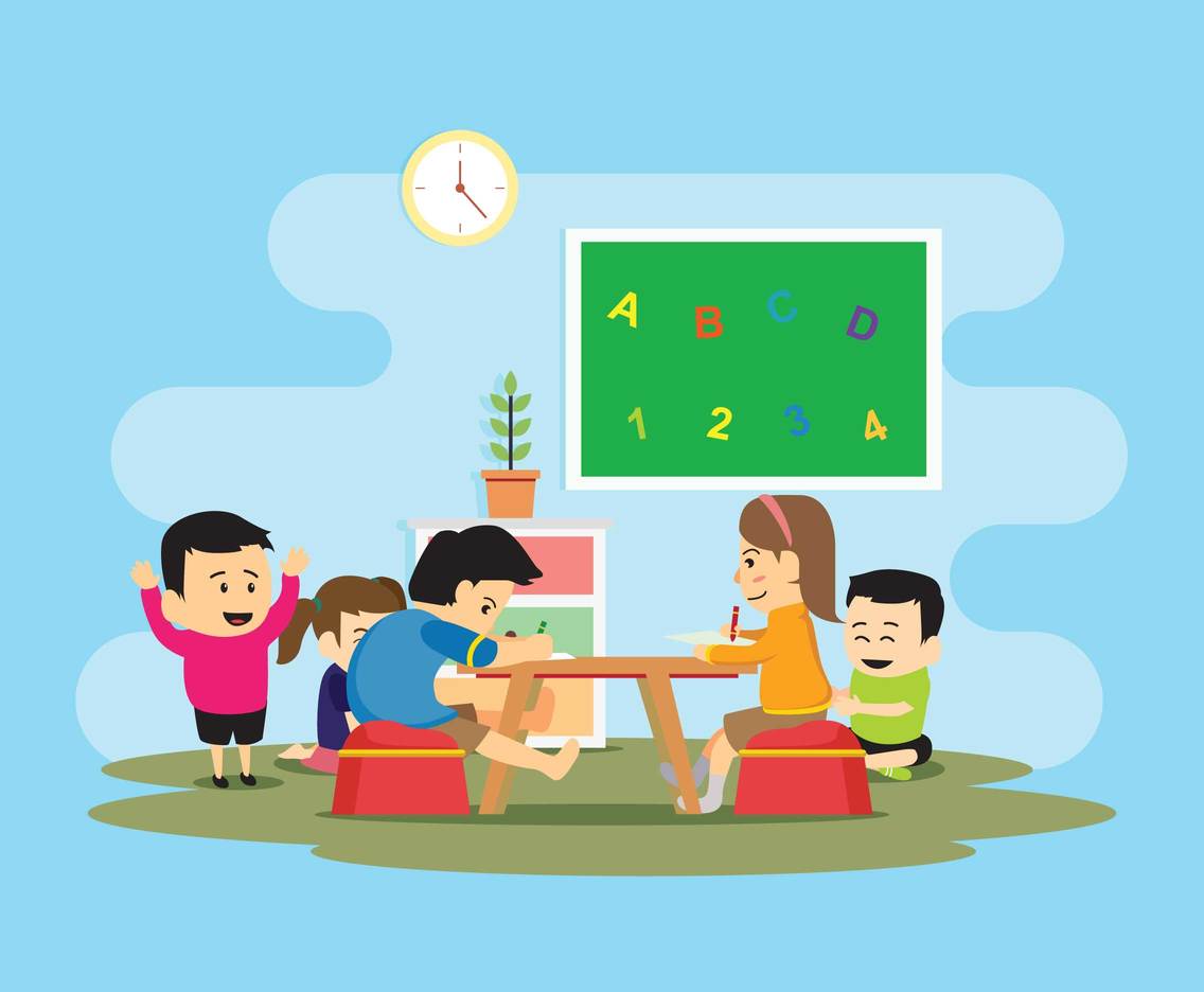Children Studying In Kindergarten Classroom Illustration