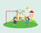 Children Playing Ball in Kindergarten Yard Illustration