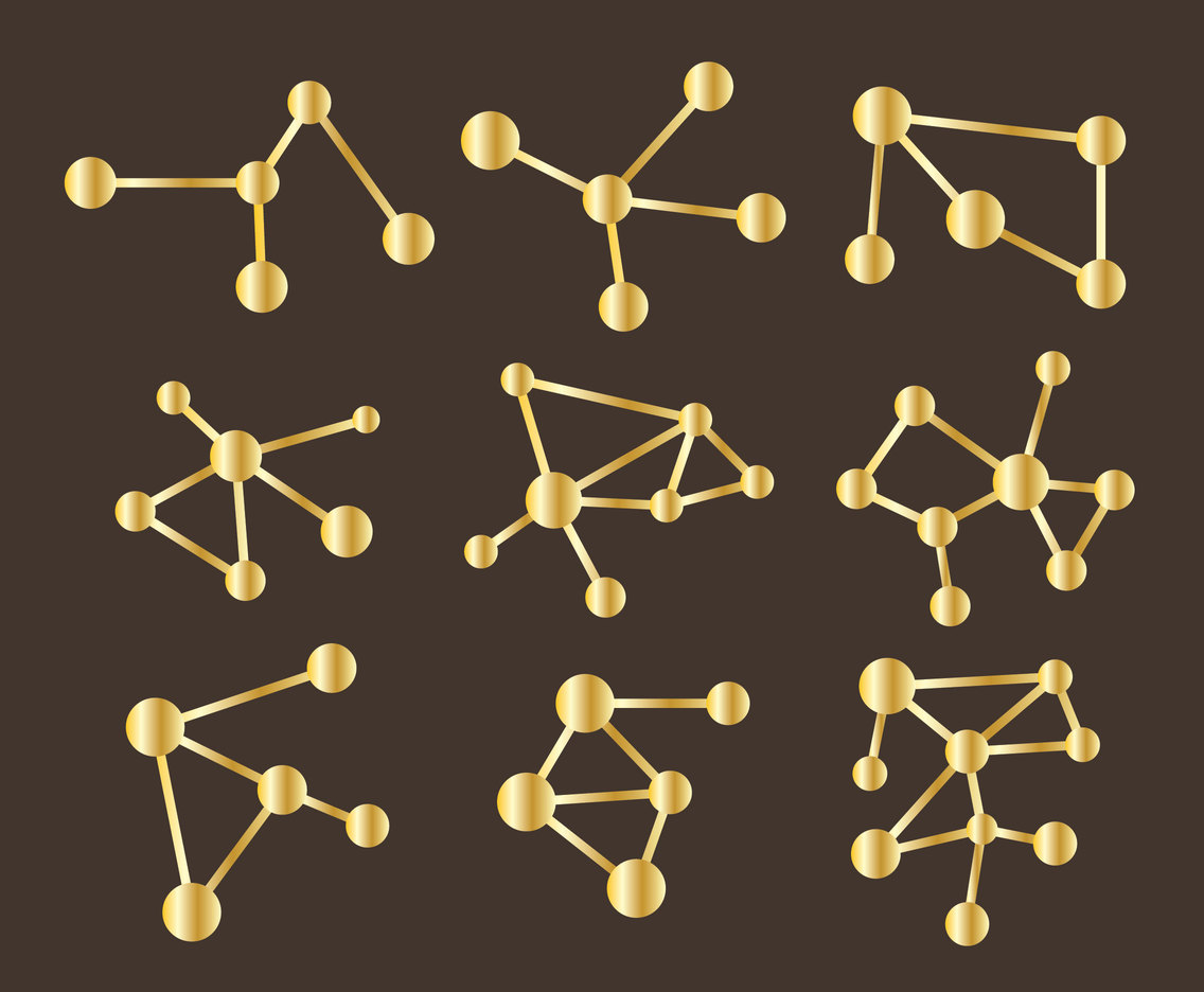 Golden Molecule Particles Collection Vector