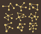 Golden Molecule Particles Collection Vector