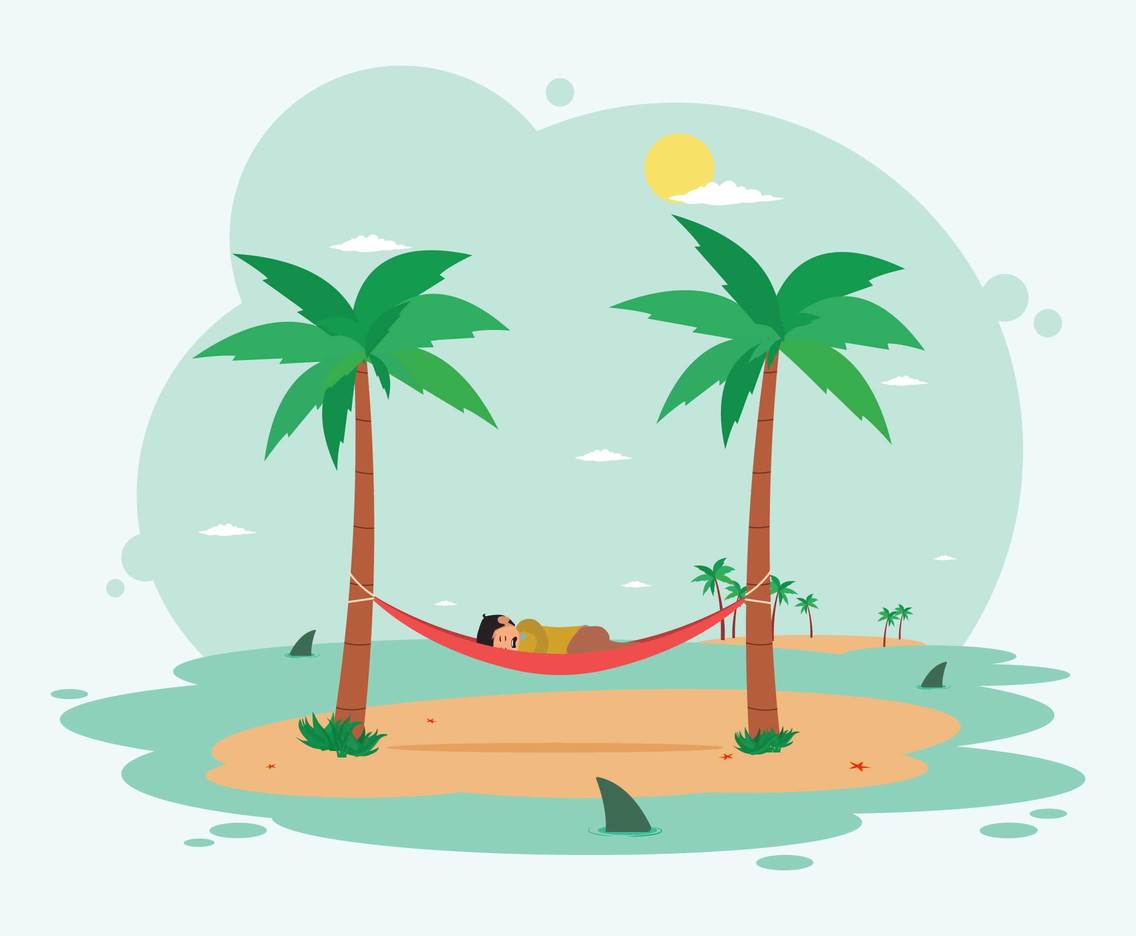 Man Sleeping In Hammock On The Beach Illustration