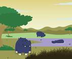 Hippo in Wildlife Illustration