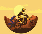 Free Two Morocrosser With Mountain Background Illustration