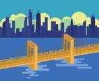 Brooklyn Bridge With City Silhouette Illustration