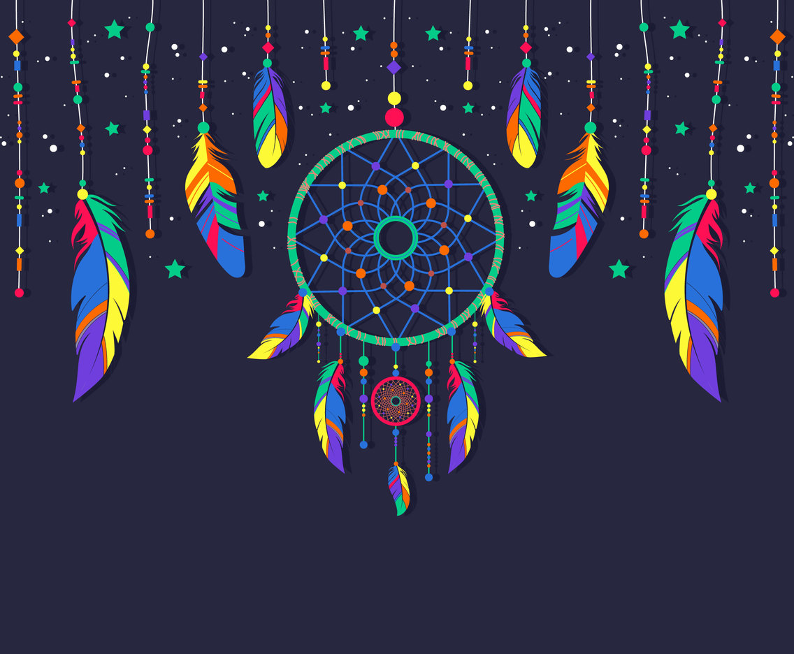 Hippie Dreamcatcher Vector with Feathers And Beads