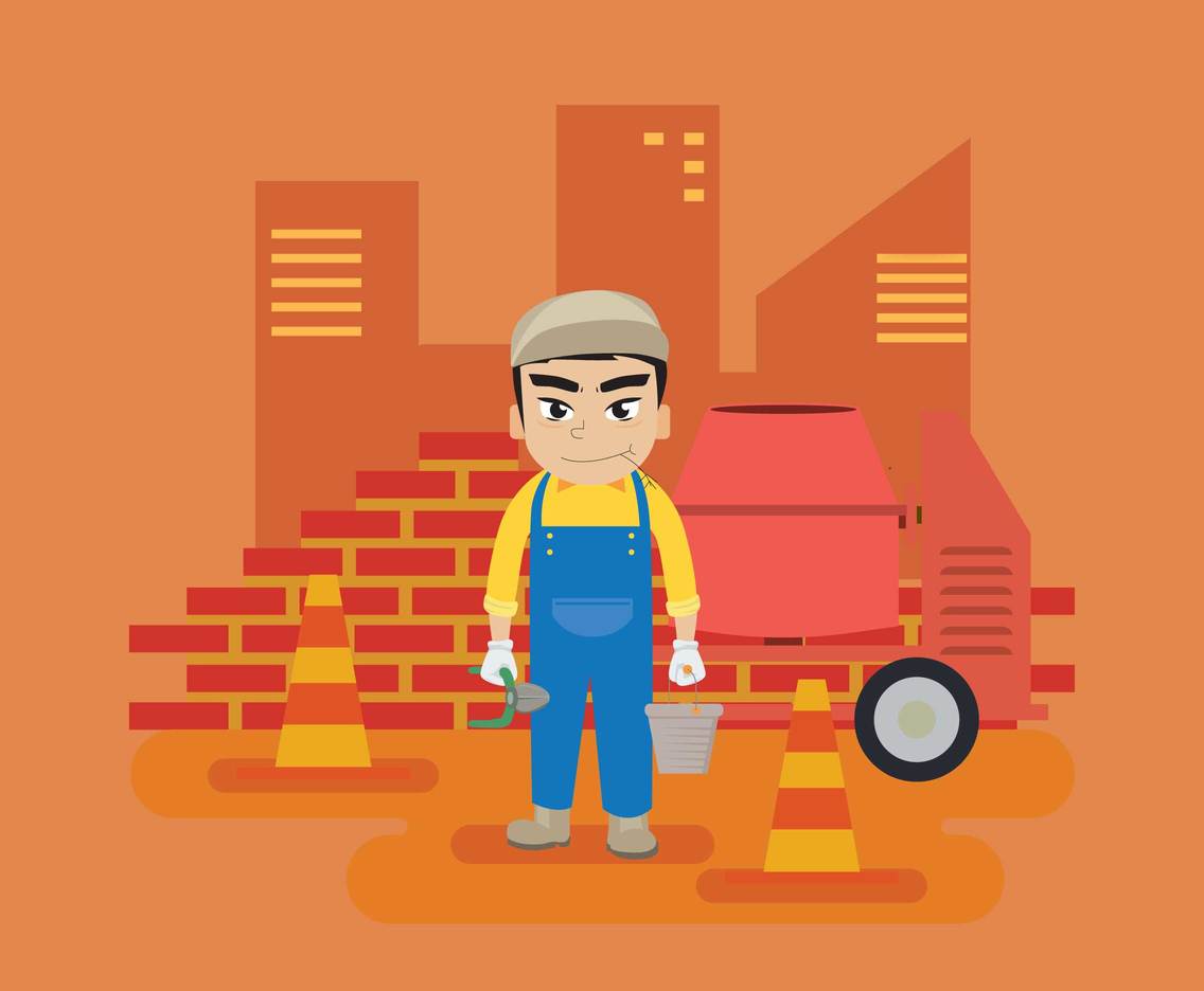 Free Construction Workers With Brick Background Illustration