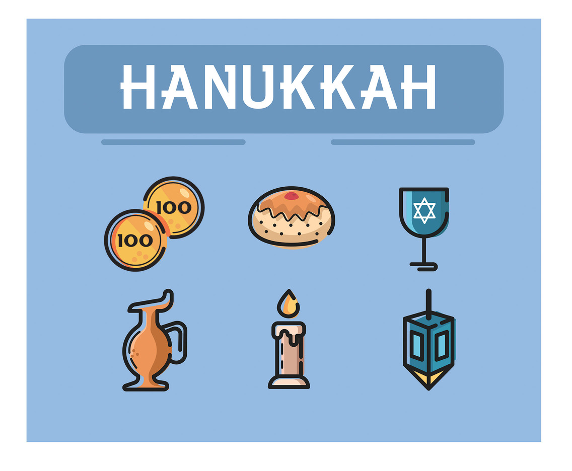 Hanukkah Icon Vector Blue Background