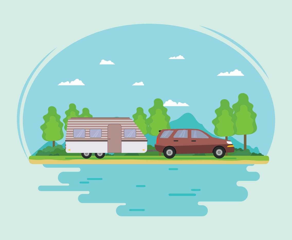 Free Car Trailers Caravan Illustration