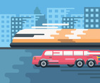 Pink Limousine and Train Vector
